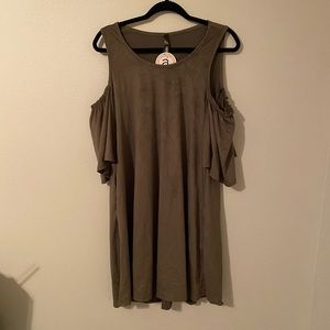 Army Green Suede Cold-Shoulder Dress